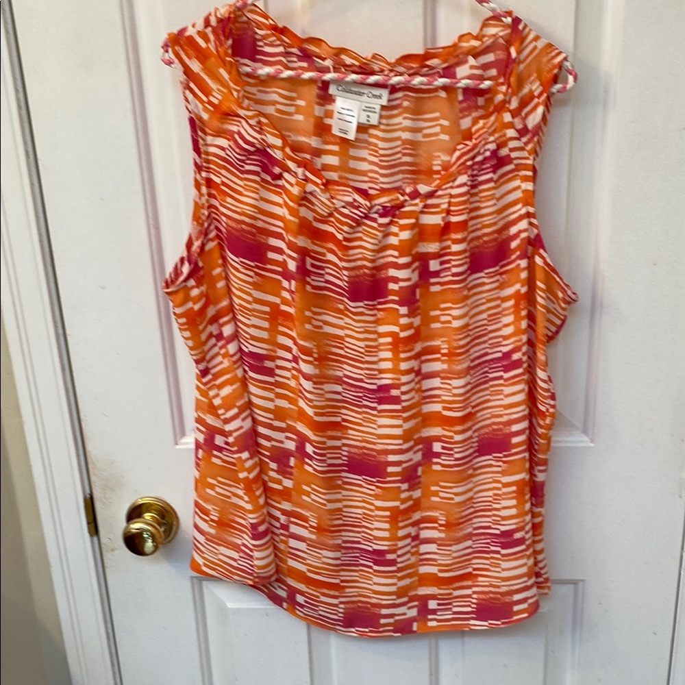 Coldwater Creek Orange Pink White Sleeveless Ruffled Blouse